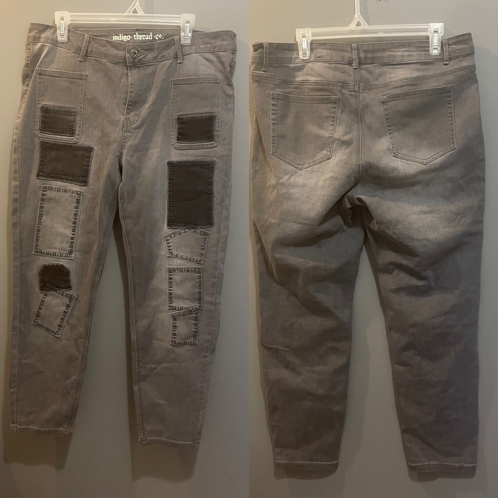 Indigo Thread Patchwork Jeans Size 14 - image 1